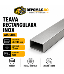 Teava rectangulara inox AISI 304, 30 x 15 x 2 mm, 6 metri